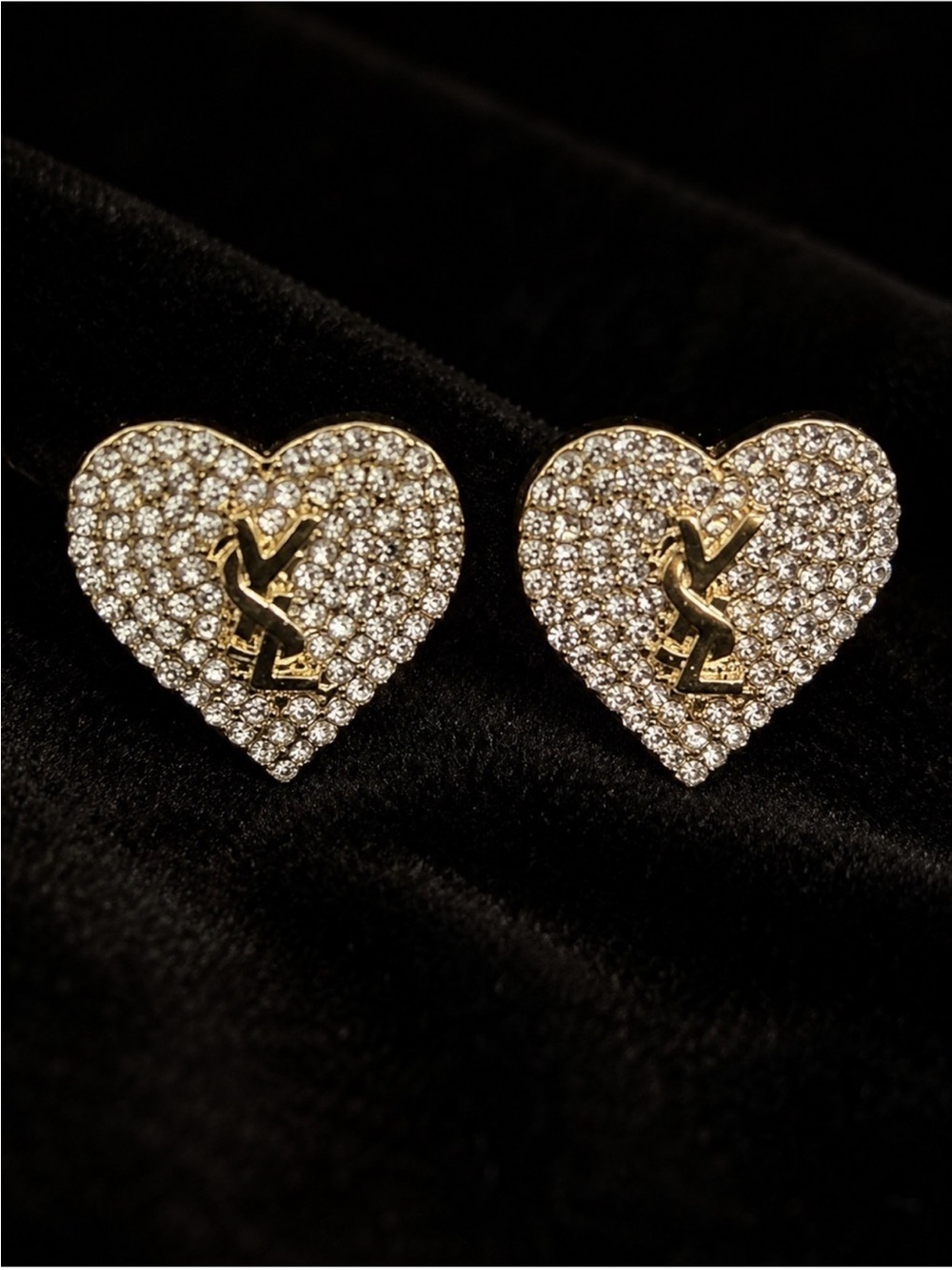 Fashion Jewelry Gold Heart Crystal Stud Earrings